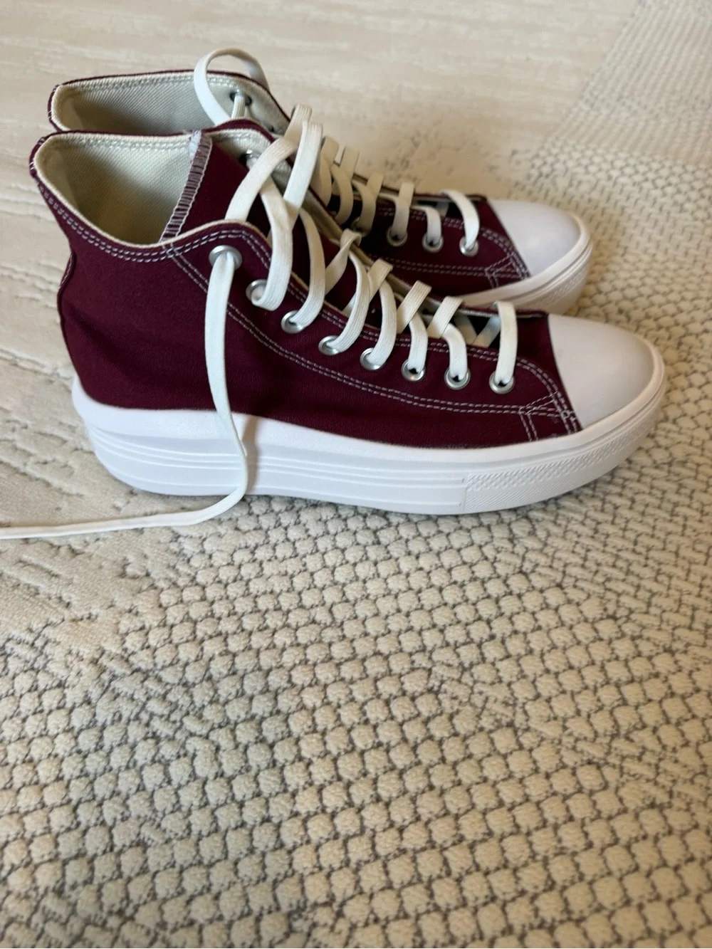 Converse High Top Platform Sneakers - Burgundy & White